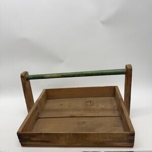 Vintage Primitive Wooden Tool Fruit Basket Garden Harvest Tote Rustic Handmade